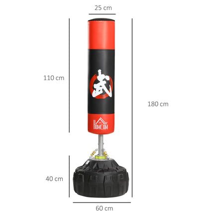 Freistehender Boxsack, Saugnapf-Basis, 180cm, schwarz/rot