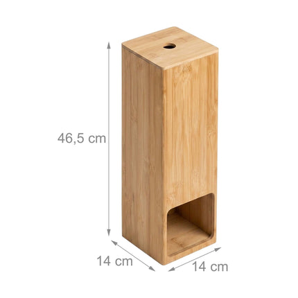 Standing Toilet Roll Holder for 4 Rolls, Wall-Mountable, Natural Bamboo