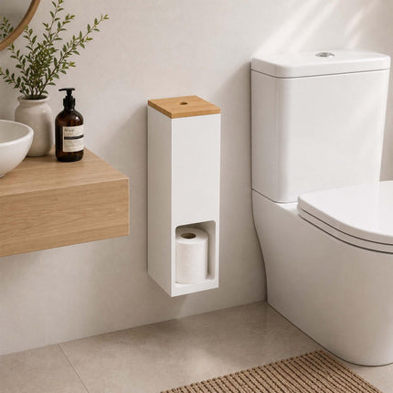 Standing Toilet Roll Holder for 4 Rolls, Wall-Mountable, White