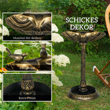 Bain d'oiseaux sur pied, bain d'oiseaux en plastique, bassin d'oiseaux résistant au gel, abreuvoir d'hiver pour oiseaux sauvages, bol d'eau, point d'eau pour jardin, terrasse, balcon, 49,5 x 38 x 81 cm, bronze