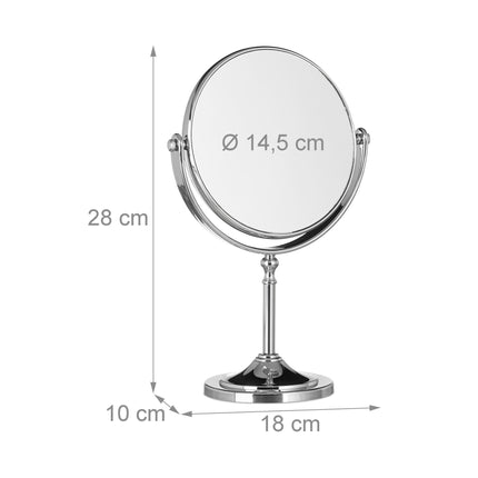 Standing cosmetic mirror with magnification