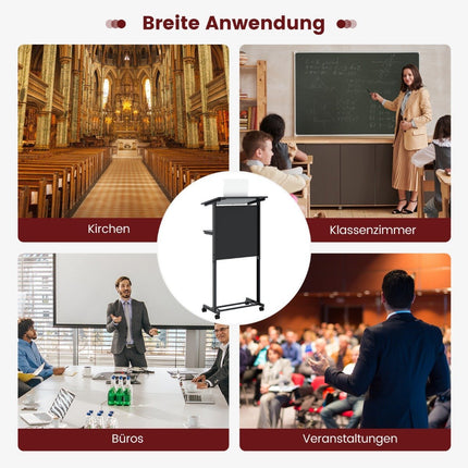 Stehpult höhenverstellbar Steh-Sitz Schreibtisch mit Rollen mobiles Stehpult schwarz