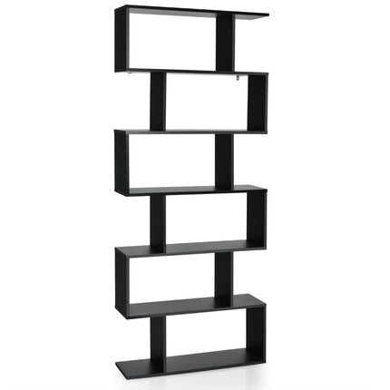Standregal 6 Ebenen S-Form Bücherregal Lagerregal Holz Farbwahl Schwarz