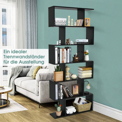 Standregal 6 Ebenen S-Form Bücherregal Lagerregal Holz Farbwahl Schwarz