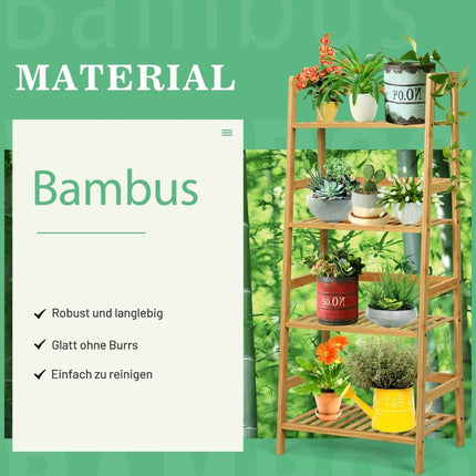 Standregal mit 4 Ebenen Leiterregal aus Bambus Bücherregal Pflanzenregal Balkonregal 48 x 32 x 115 cm Natur