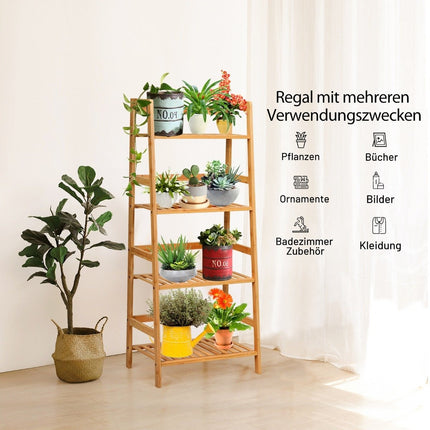 Standregal mit 4 Ebenen Leiterregal aus Bambus Bücherregal Pflanzenregal Balkonregal 48 x 32 x 115 cm Natur