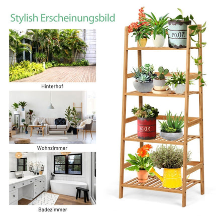 Standregal mit 4 Ebenen Leiterregal aus Bambus Bücherregal Pflanzenregal Balkonregal 48 x 32 x 115 cm Natur