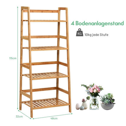 Standregal mit 4 Ebenen Leiterregal aus Bambus Bücherregal Pflanzenregal Balkonregal 48 x 32 x 115 cm Natur