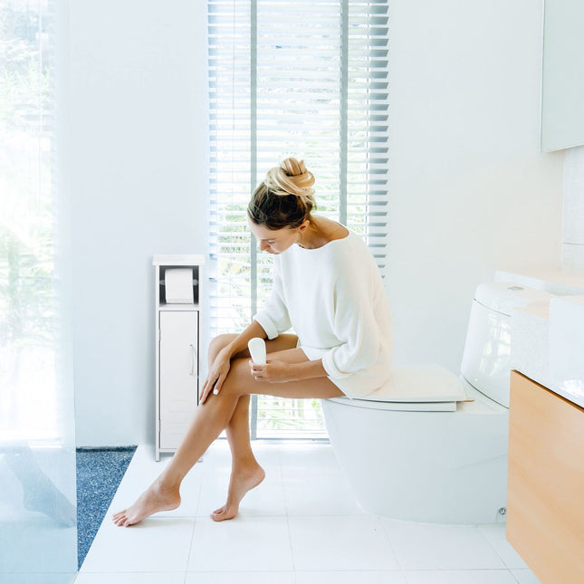 Standing toilet paper holder in white