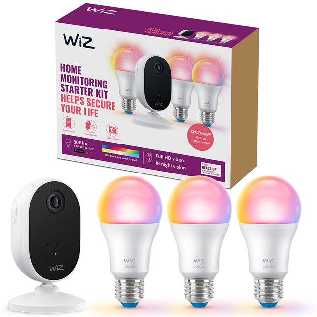 Starterkit Überwachungs- und Beleuchtungskamera + 3x Smart LED E27 Color