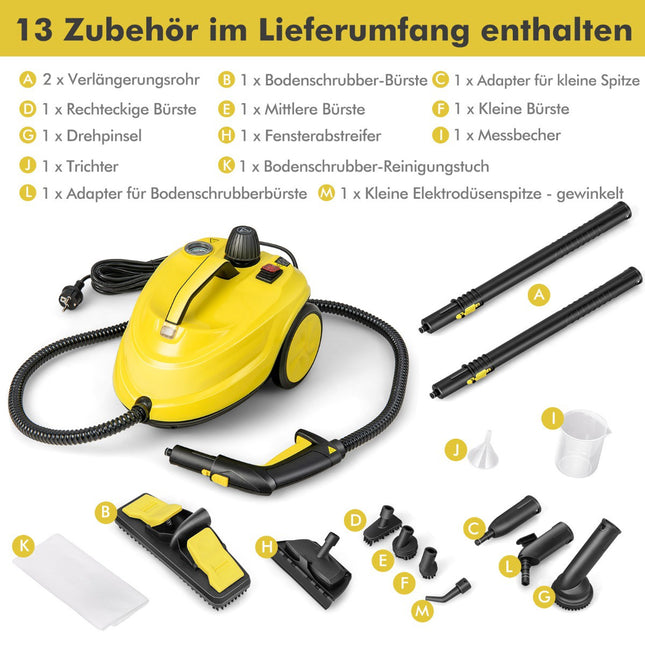 Dampfreiniger 2000W, 1,8L Tank, 13-teilig, mit Rollen