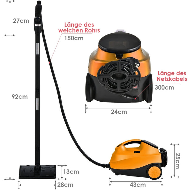 Dampfreiniger 2000W mit 18 Zubehörteilen, 1,5L Tank