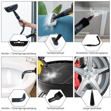 Dampfreiniger Handheld 9-teiliges Zubehörset und sicheres Design Dampfreinigung gelb