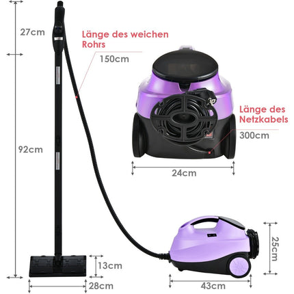 Stoomreiniger met 19 accessoires stoomreiniger 2000W vloerstoomreiniger tot 108 paars