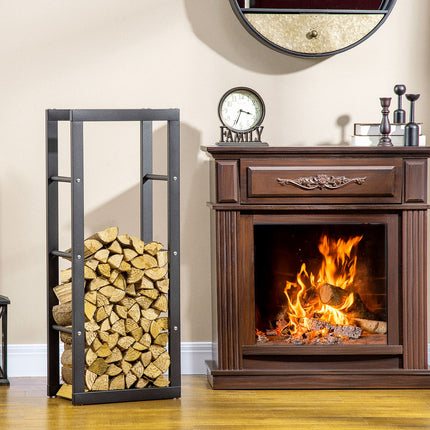 Steel Firewood Rack 40x25x100 cm with 100 kg Load Capacity, Black, Outdoor