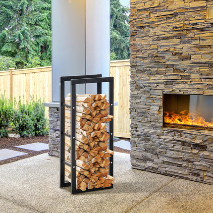 Steel Firewood Rack 40x25x100 cm with 100 kg Load Capacity, Black, Outdoor