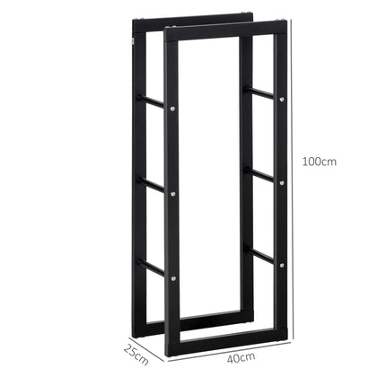 Steel Firewood Rack 40x25x100 cm with 100 kg Load Capacity, Black, Outdoor