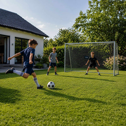 Steel Football Goal with Tear-Resistant PE Net, Garden Training, Grey
