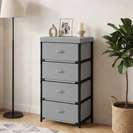 Steel Frame Dresser with 4 Fabric Drawers, Grey/Black, 42x32x80 cm