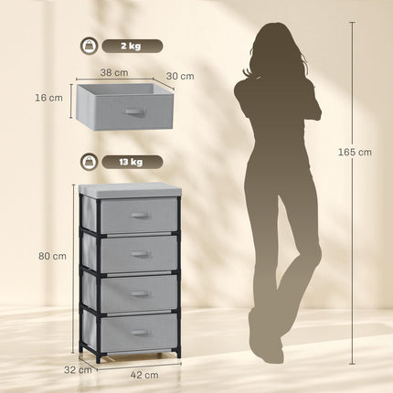 Steel Frame Dresser with 4 Fabric Drawers, Grey/Black, 42x32x80 cm