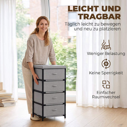 Steel Frame Dresser with 4 Fabric Drawers, Grey/Black, 42x32x80 cm