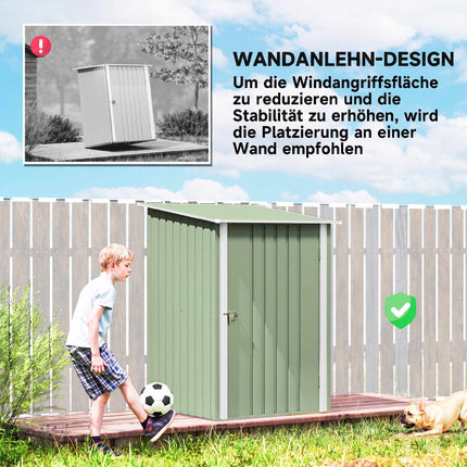 Steel Garden Shed 100 x 103 x 160 cm with Lockable Door, Light Green