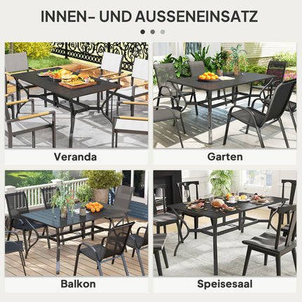 stalen tuintafel 150x90 cm weerbestendige balkontafel met parasolgat, lattenontwerp buffettafel campingtafel voor 6 personen terrastafel buiteneettafel voor tuin, terras balkon zwart | Aosoom