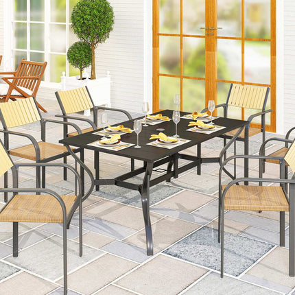 stalen tuintafel 150x90 cm weerbestendige balkontafel met parasolgat, lattenontwerp buffettafel campingtafel voor 6 personen terrastafel buiteneettafel voor tuin, terras balkon zwart | Aosoom