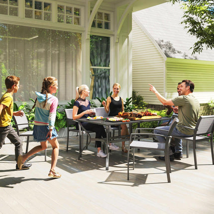 stalen tuintafel 150x90 cm weerbestendige balkontafel met parasolgat, lattenontwerp buffettafel campingtafel voor 6 personen terrastafel buiteneettafel voor tuin, terras balkon zwart | Aosoom