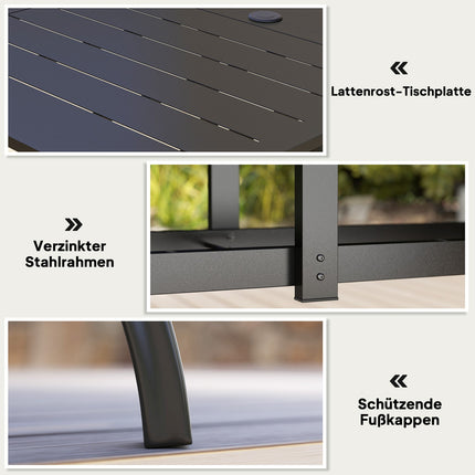 stalen tuintafel 150x90 cm weerbestendige balkontafel met parasolgat, lattenontwerp buffettafel campingtafel voor 6 personen terrastafel buiteneettafel voor tuin, terras balkon zwart | Aosoom
