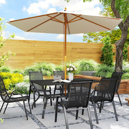 stalen tuintafel 150x90 cm weerbestendige balkontafel met parasolgat, lattenontwerp buffettafel campingtafel voor 6 personen terrastafel buiteneettafel voor tuin, terras balkon zwart | Aosoom