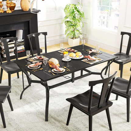 stalen tuintafel 150x90 cm weerbestendige balkontafel met parasolgat, lattenontwerp buffettafel campingtafel voor 6 personen terrastafel buiteneettafel voor tuin, terras balkon zwart | Aosoom