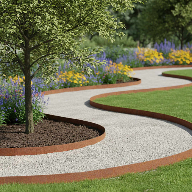 Rasenkante aus Stahl, Rost-Look, flexible Gartenbegrenzung