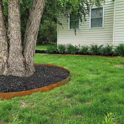 Rasenkante aus Stahl, Rost-Optik, flexible Gartenbegrenzung