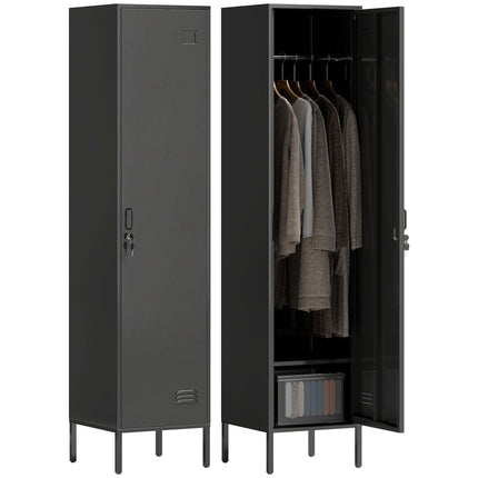 Šatní skříň ocelová se zámkem, ventilace, černá, výška 179 cm