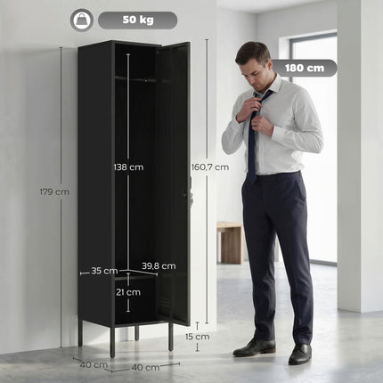 Šatní skříň ocelová se zámkem, ventilace, černá, výška 179 cm