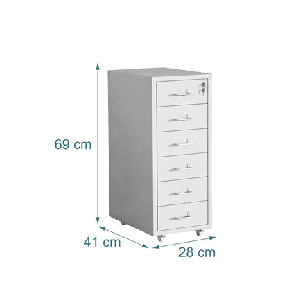 Stahlrollcontainer, 6 Schubladen, abschließbar