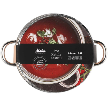 Steel Pot with Glass Lid, 6.5L Capacity