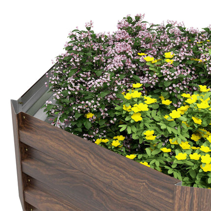 Stalen Verhoogd Bed Zeshoekige Bloembak Met Open Bodem Houteffect Plantenbak Groentebed Voor Balkon Tuin Donkerbruin