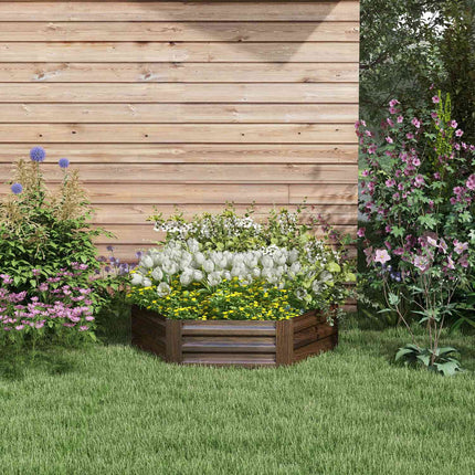 Stalen Verhoogd Bed Zeshoekige Bloembak Met Open Bodem Houteffect Plantenbak Groentebed Voor Balkon Tuin Donkerbruin