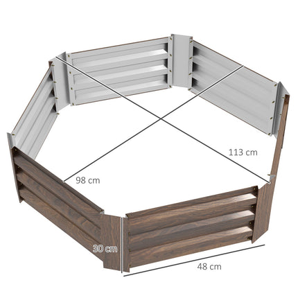 Stalen Verhoogd Bed Zeshoekige Bloembak Met Open Bodem Houteffect Plantenbak Groentebed Voor Balkon Tuin Donkerbruin
