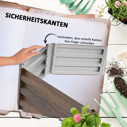 Stalen Verhoogd Bed Zeshoekige Bloembak Met Open Bodem Houteffect Plantenbak Groentebed Voor Balkon Tuin Donkerbruin