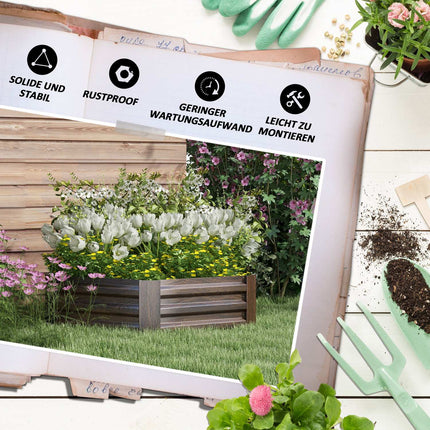 Stalen Verhoogd Bed Zeshoekige Bloembak Met Open Bodem Houteffect Plantenbak Groentebed Voor Balkon Tuin Donkerbruin