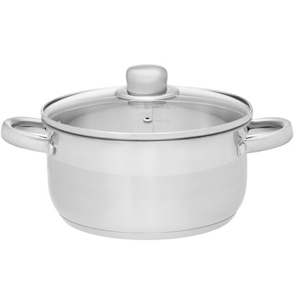 Edelstahl-Stielkasserolle mit Glasdeckel, 3 l Fassungsvermögen