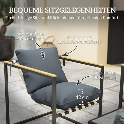 Garden furniture in steel for 4, weatherproof, gray