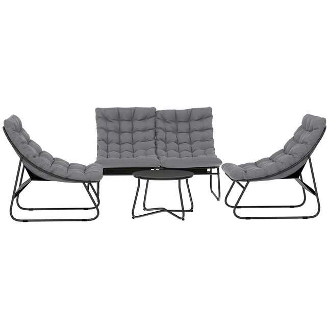Gartenmöbel-Set aus Stahl für den Außenbereich, 4-teilig, wetterfest, Grau