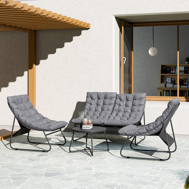 Gartenmöbel-Set aus Stahl für den Außenbereich, 4-teilig, wetterfest, Grau