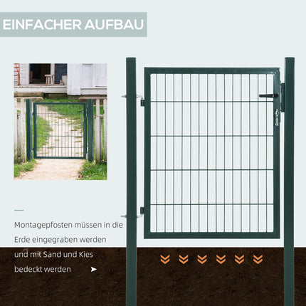 Stahl-Gartentor mit Griff und Schloss, 97 x 150 cm, grün