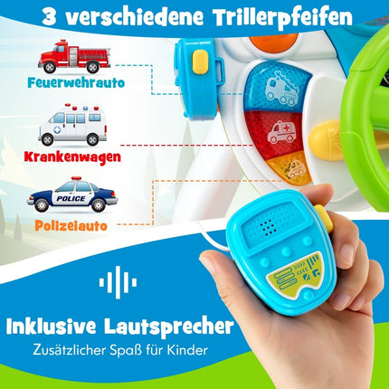 Lenkradspielzeug, interaktives Fahrspielzeug mit Hocker &amp; Licht &amp; Musik &amp; Megaphon