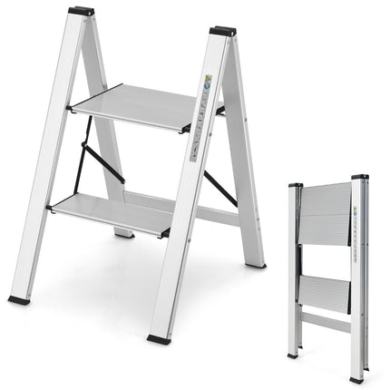 Stehleiter 2 Stufen Aluminium Klappleiter bis 150 kg silber